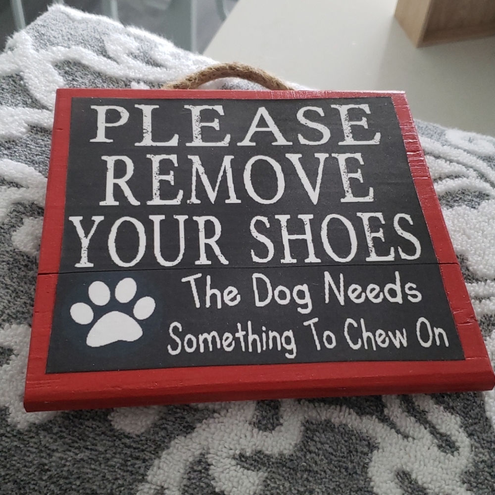 Wooden Door Sign Welcome Remove Shoes Dog Welcome